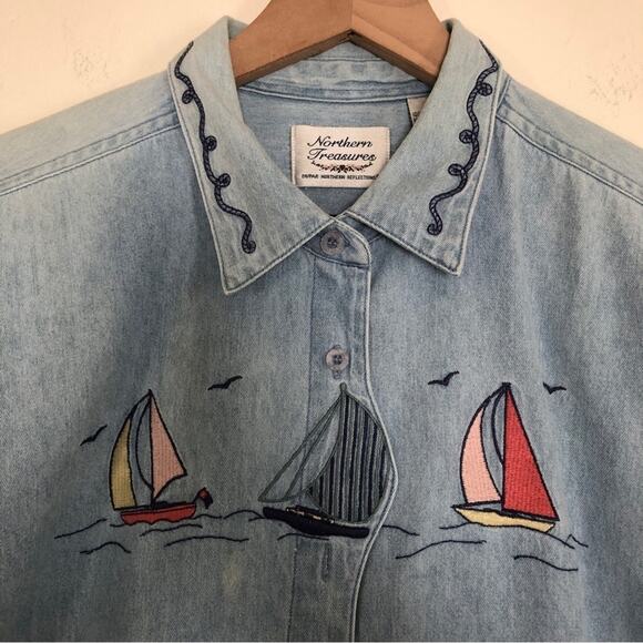 Vintage 90s Northern Reflections Northern Treasures Sailor Denim Jean Jacket Top - Picture 3 of 8